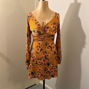 Free People Rust  Floral Long Sleeve Dress